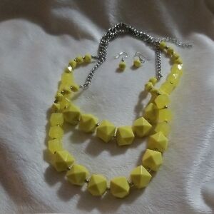 Yellow Geometric Necklace and Earring Set